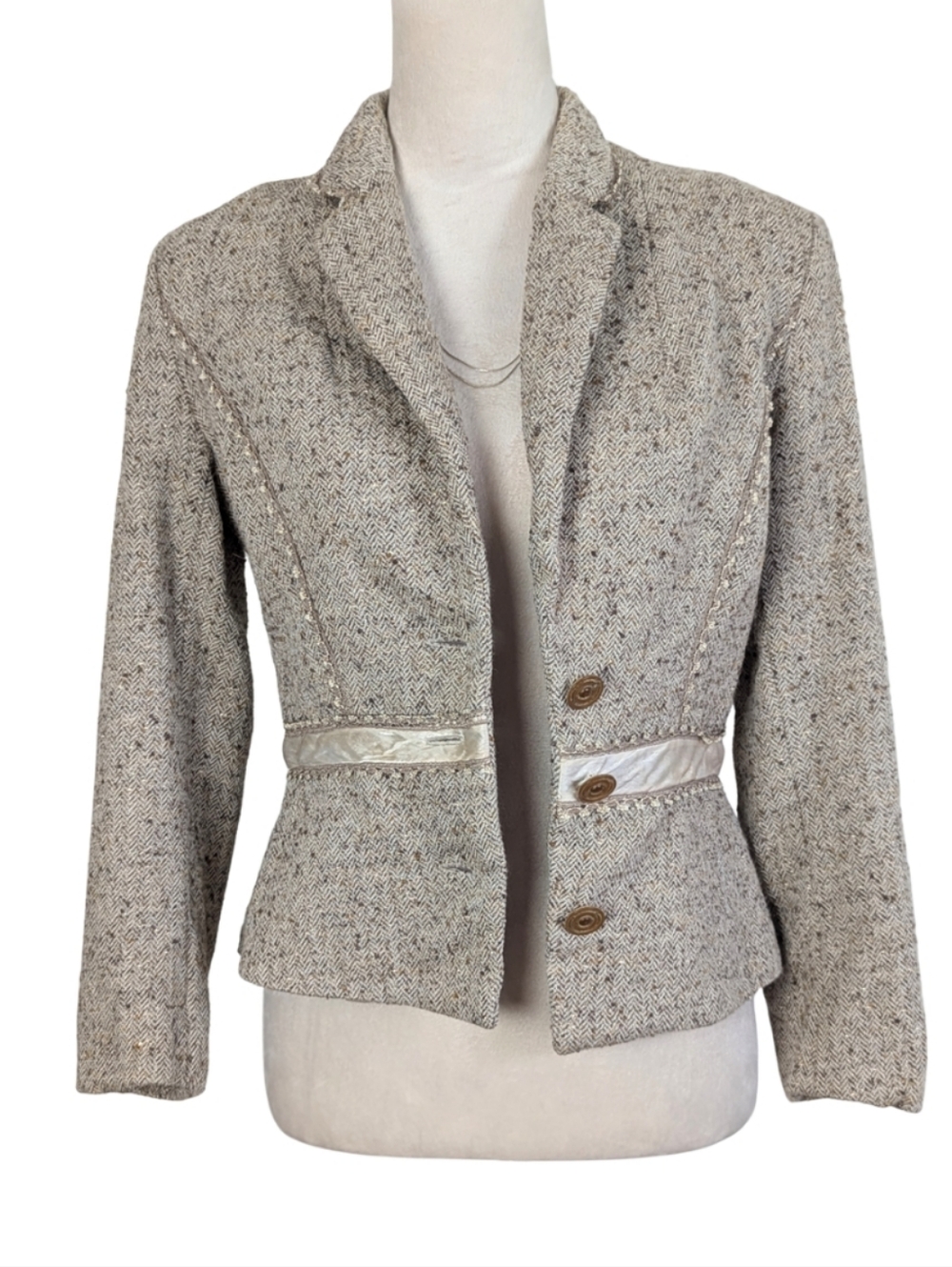 Vintage French Wool Tweed Blazer Angel Nina Paris Jacket Equestrian Style Small